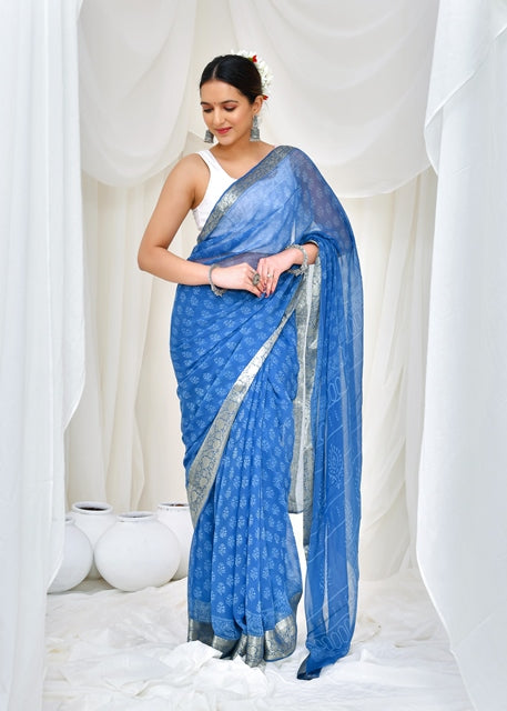 Azure Blossom Saree