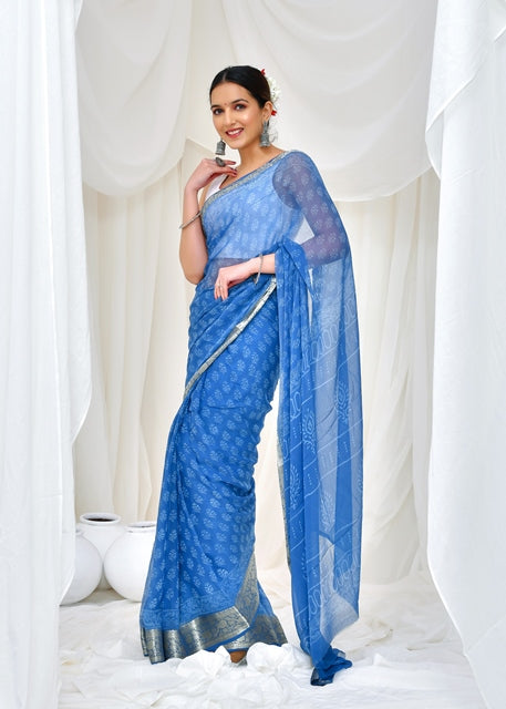 Azure Blossom Saree