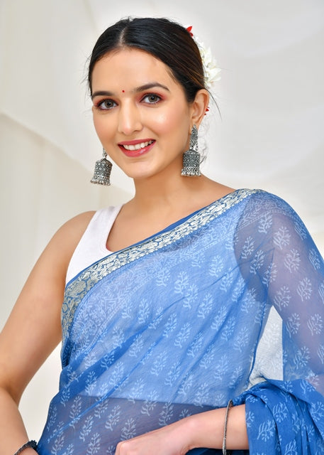 Azure Blossom Saree