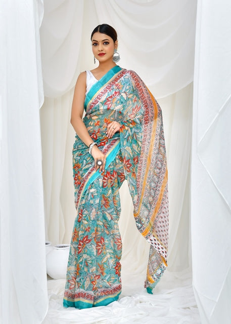 Crimson Crystal Blossom Saree