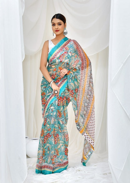 Crimson Crystal Blossom Saree