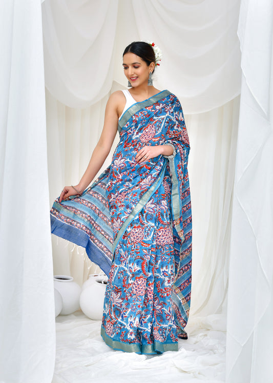 Maheshwari Cotton Handblock saree