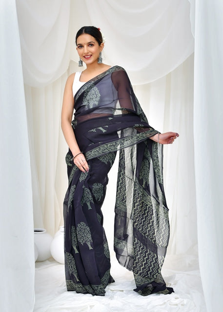 Monochrome Bloom Saree