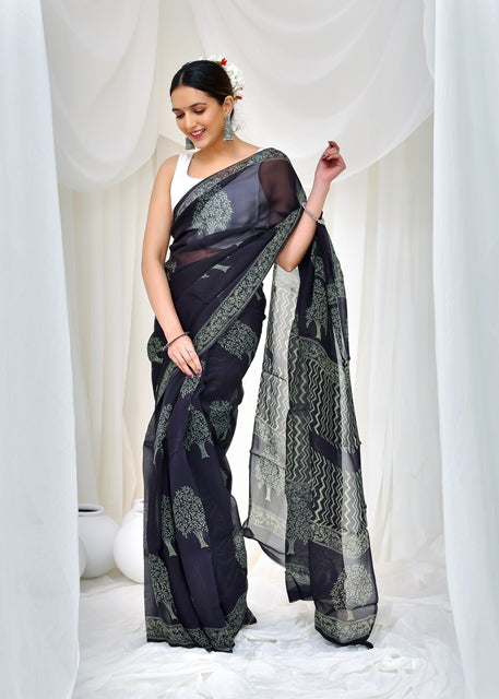 Monochrome Bloom Saree