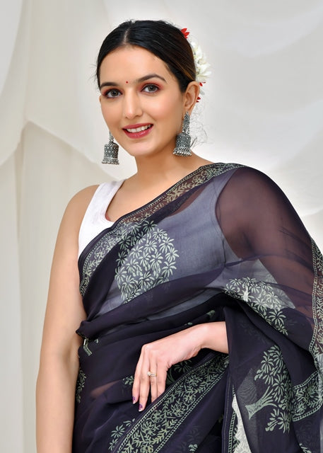 Monochrome Bloom Saree