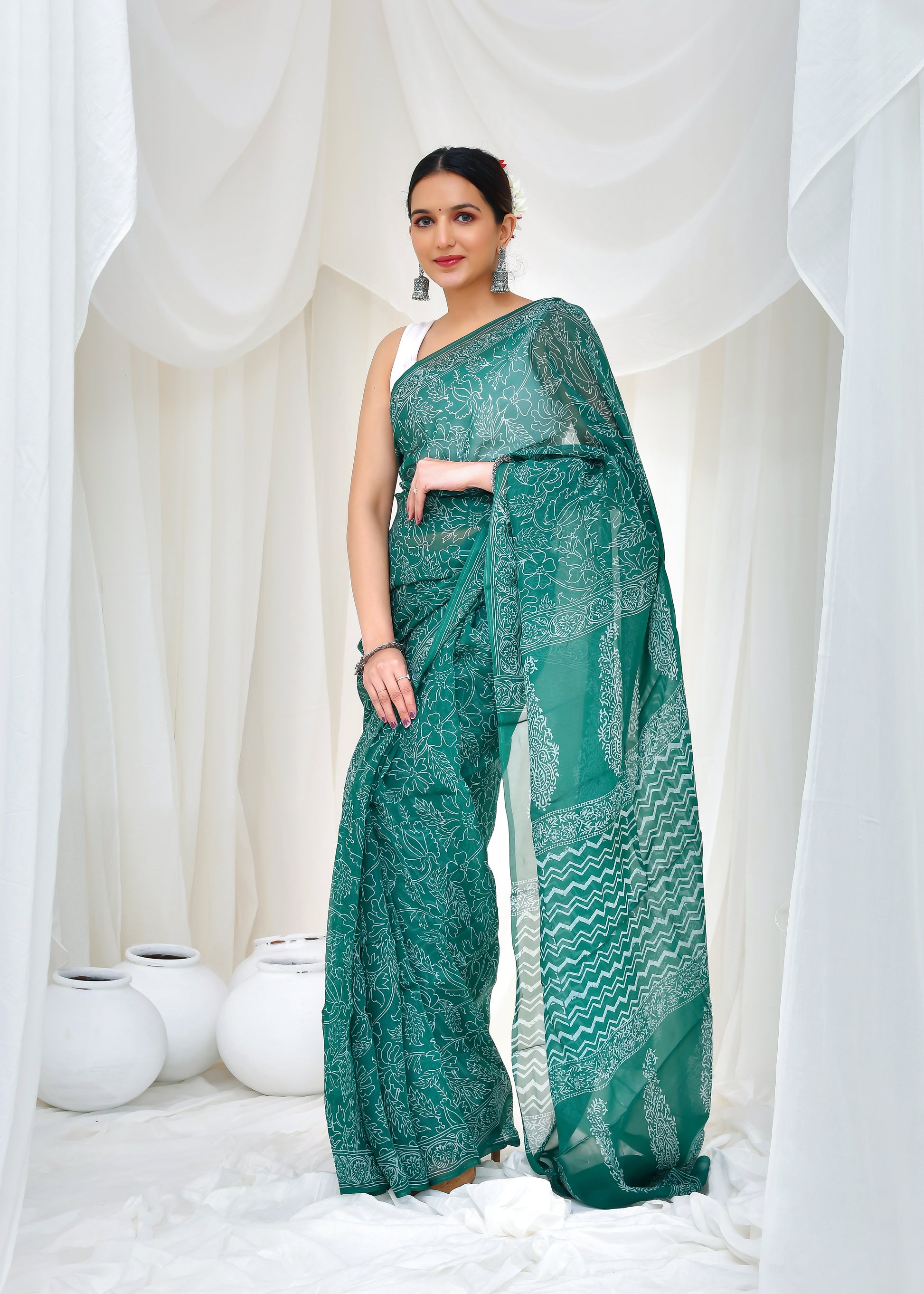 Emerald Blossom Saree