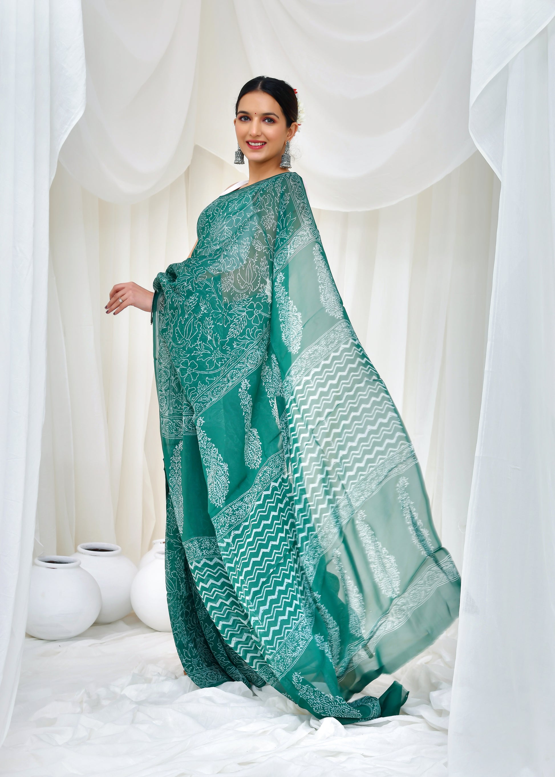 Emerald Blossom Saree