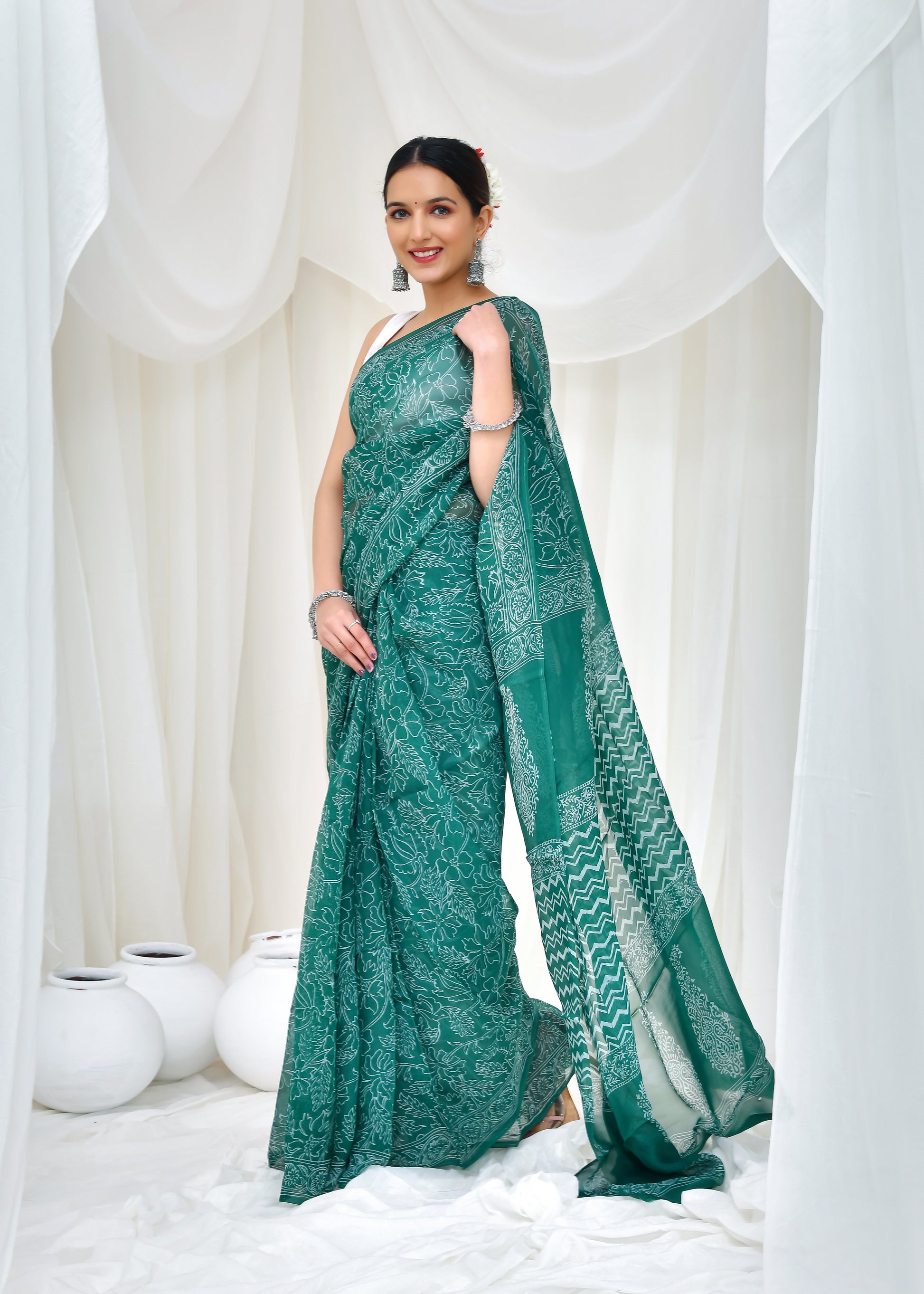 Emerald Blossom Saree