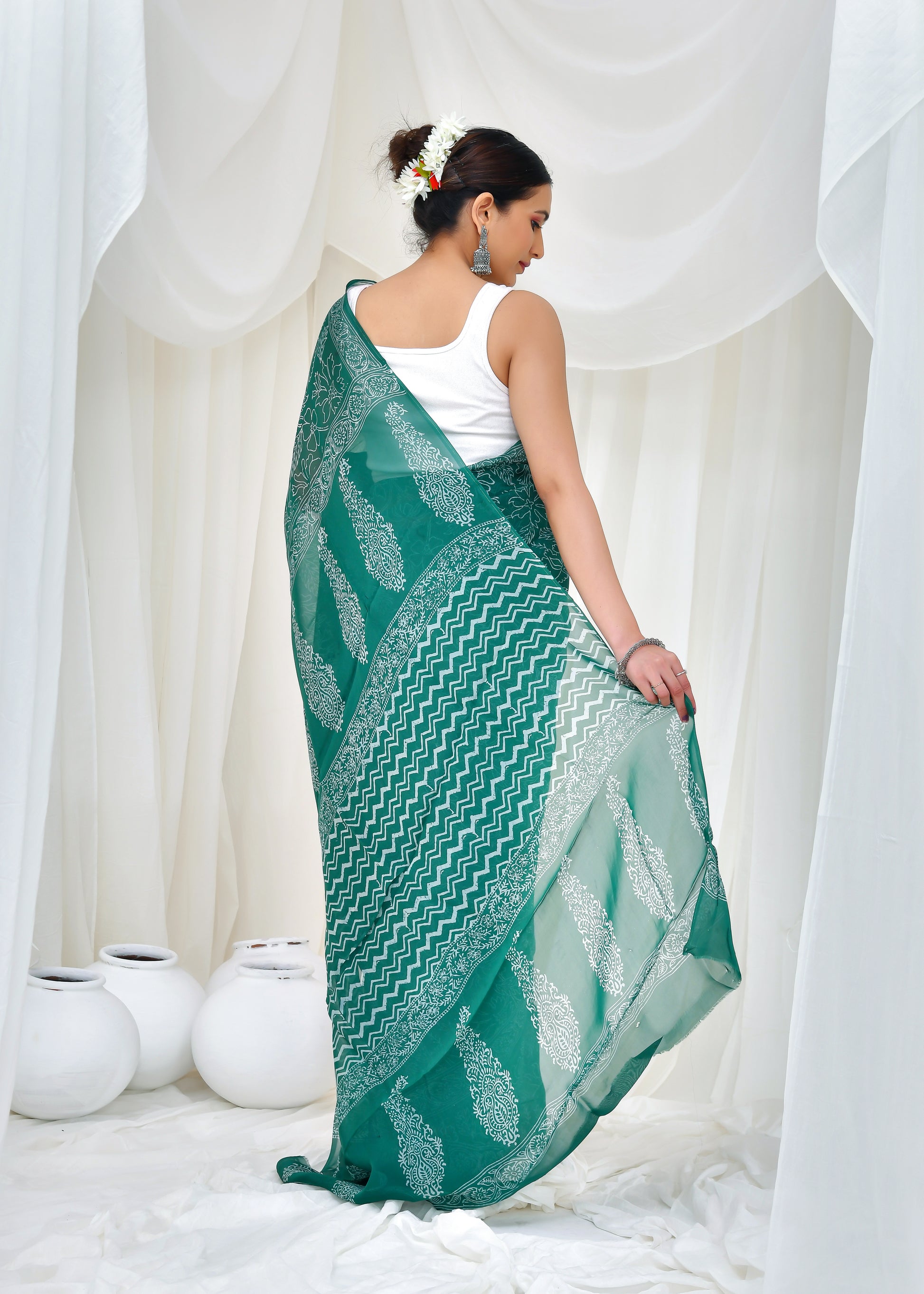 Emerald Blossom Saree