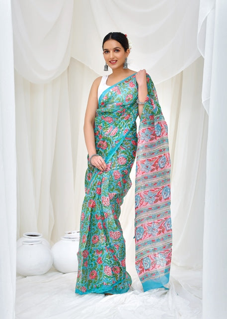 Emerald Crimson Saree