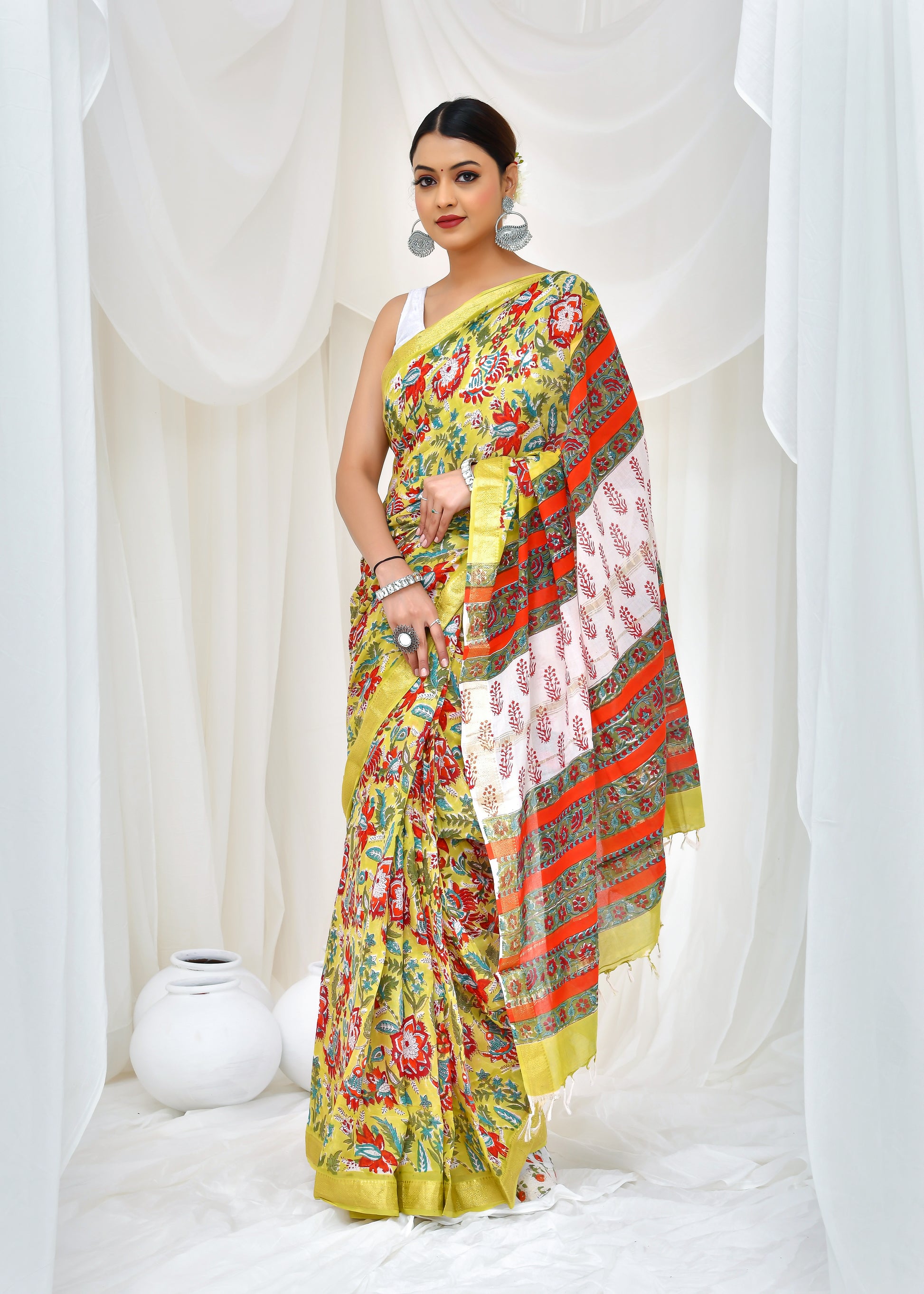 Ivory Vineyard Saree