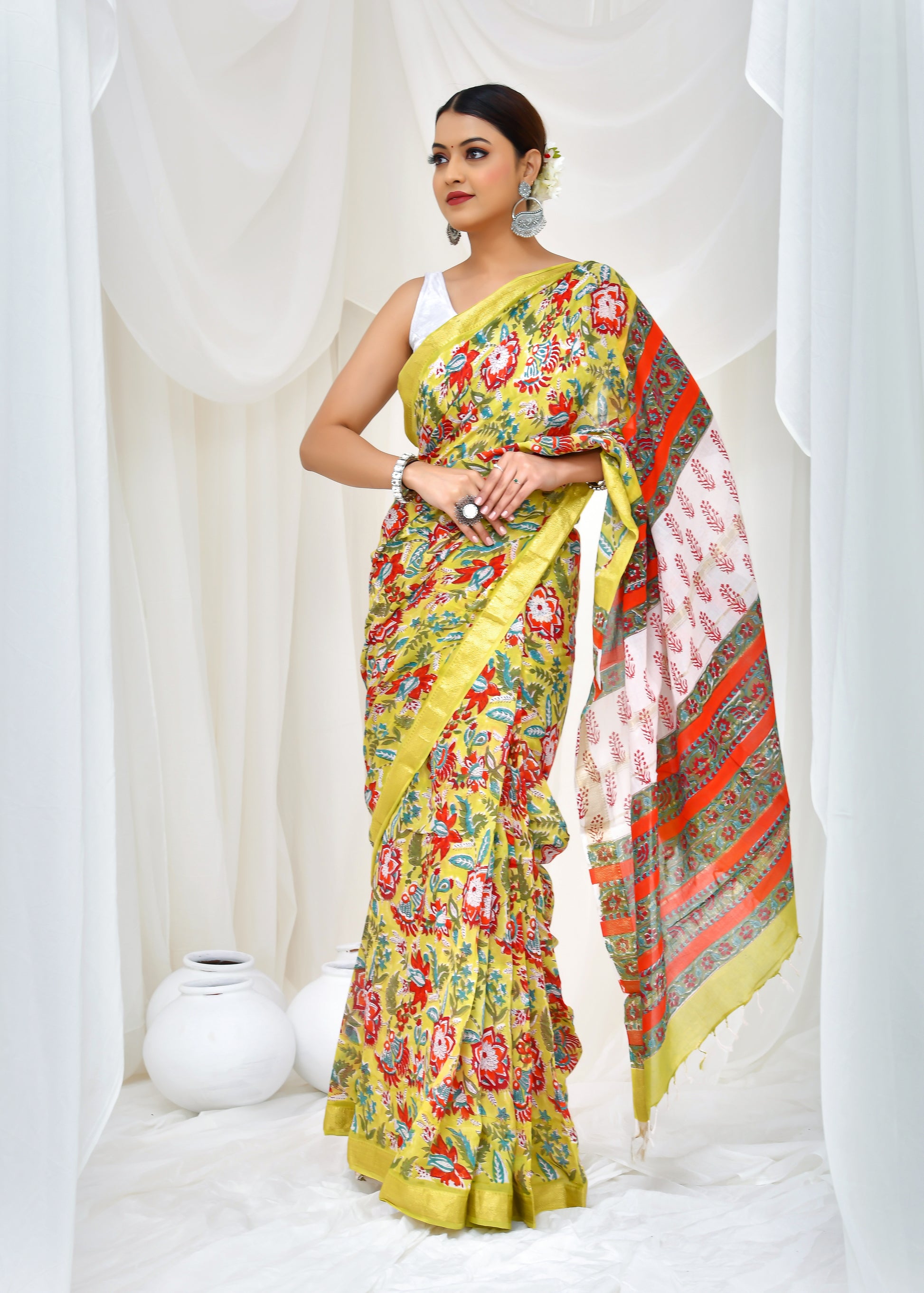 Ivory Vineyard Saree