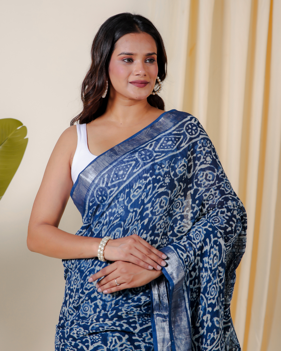 Floral Indigo Dabu Hand Block Saree