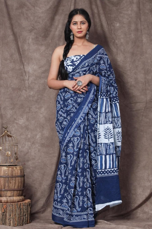 Kalamkari Authentic Ethnic Hand Block MulMul Saree