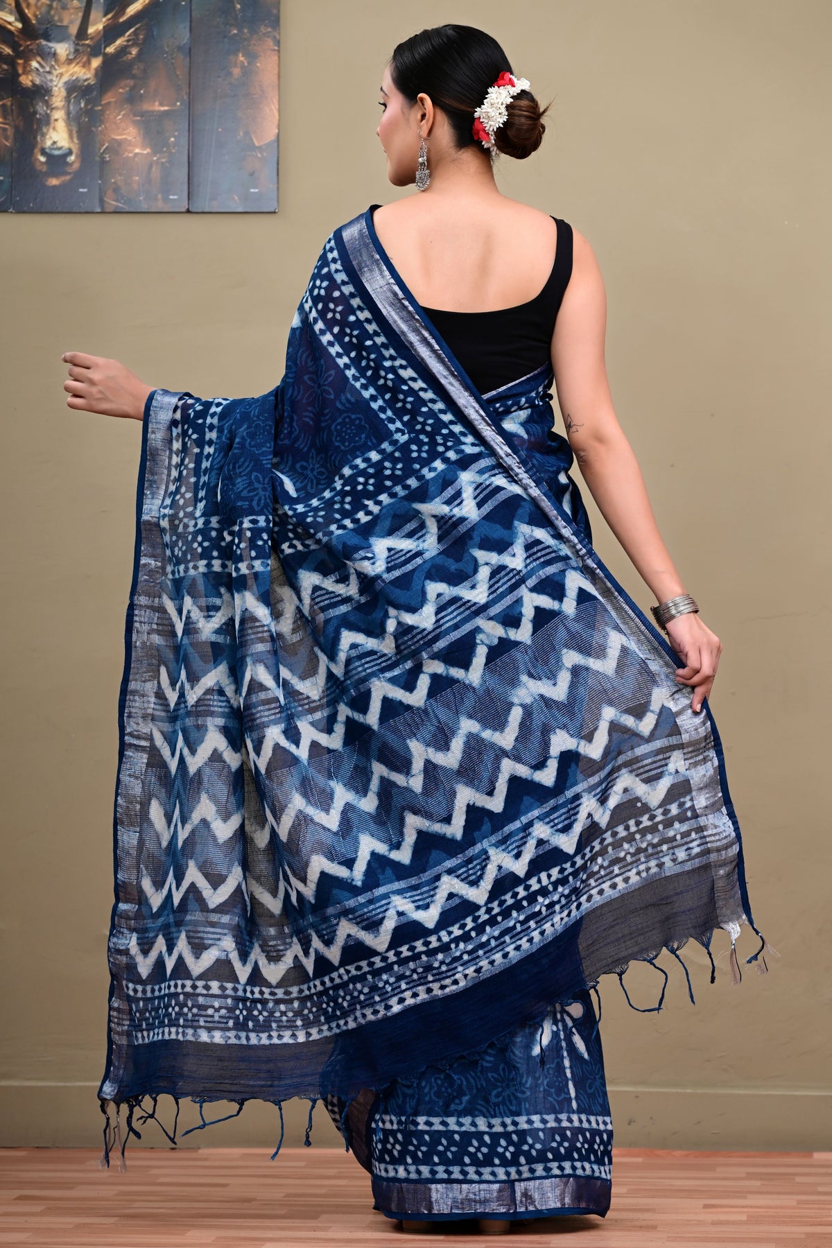 Indigo Dabu Handblock Printed Saree