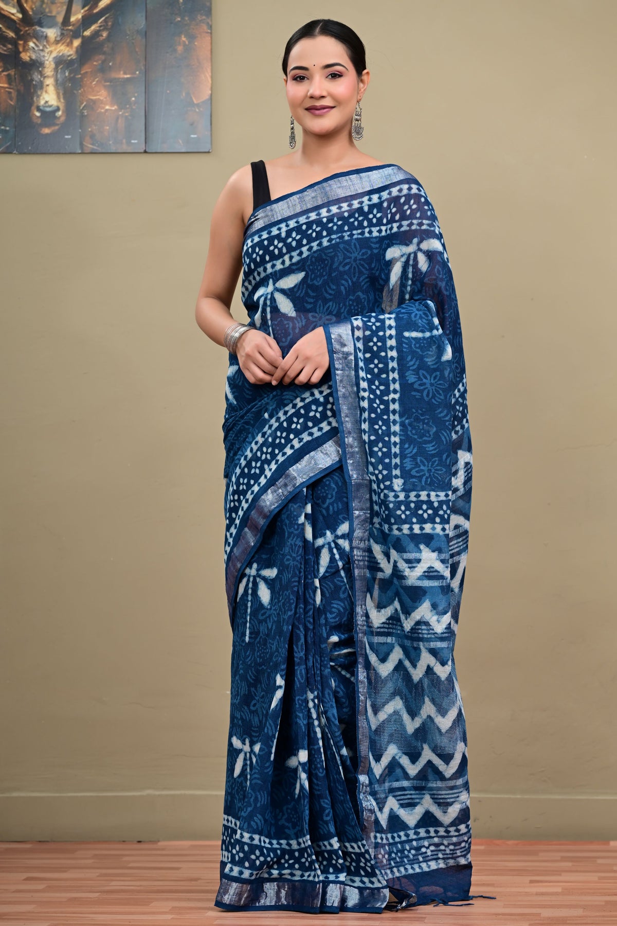 Indigo Dabu Handblock Printed Saree