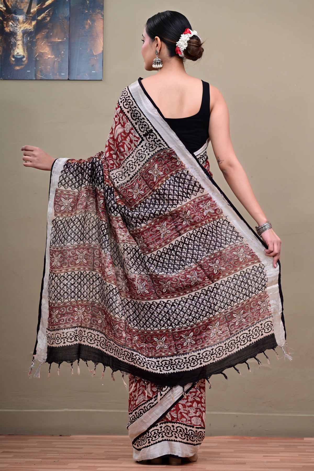 Starry Night Linen Cotton Saree