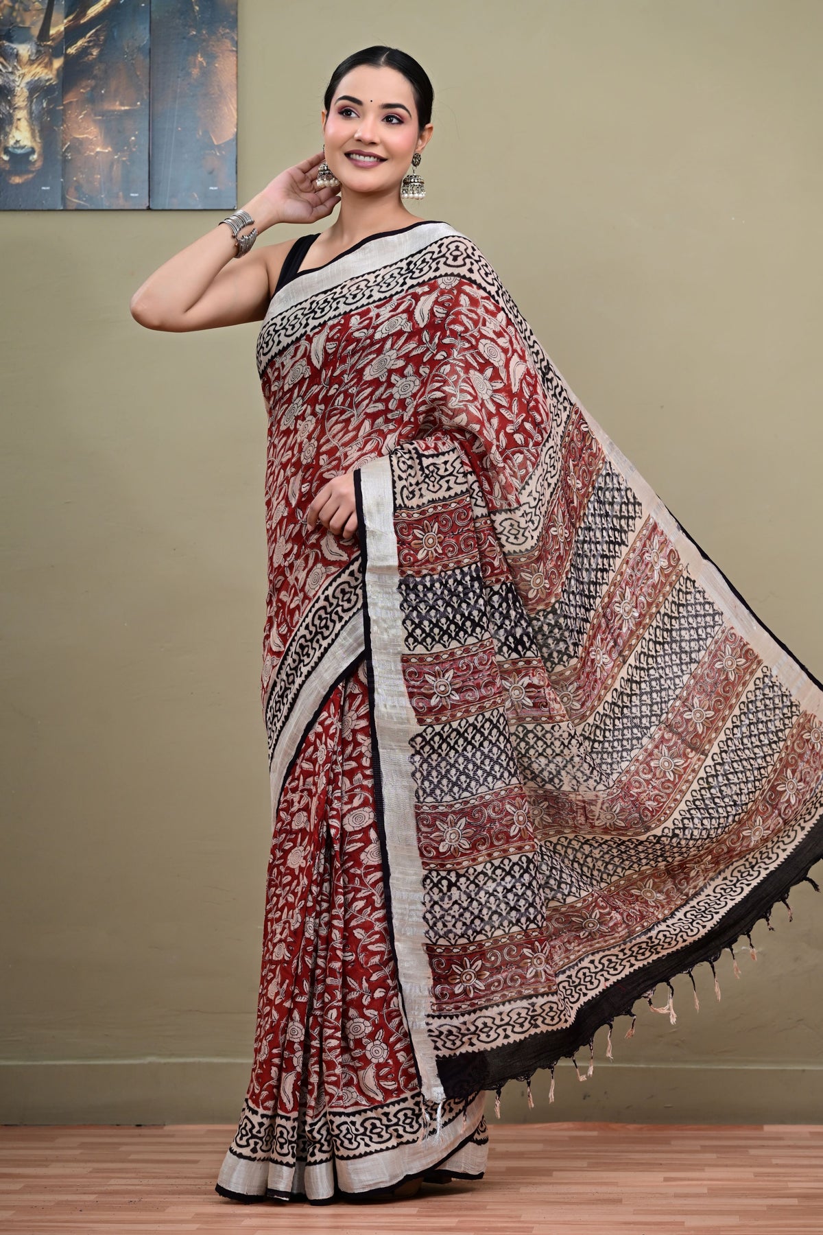 Starry Night Linen Cotton Saree