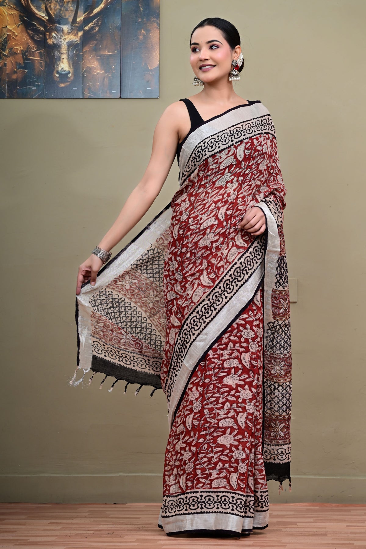 Starry Night Linen Cotton Saree