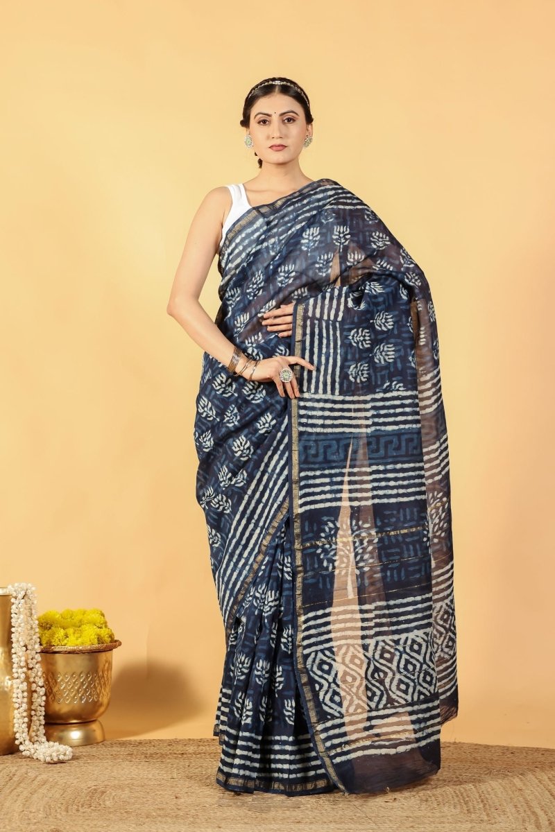 Indigo Lotus Tide Chanderi Saree