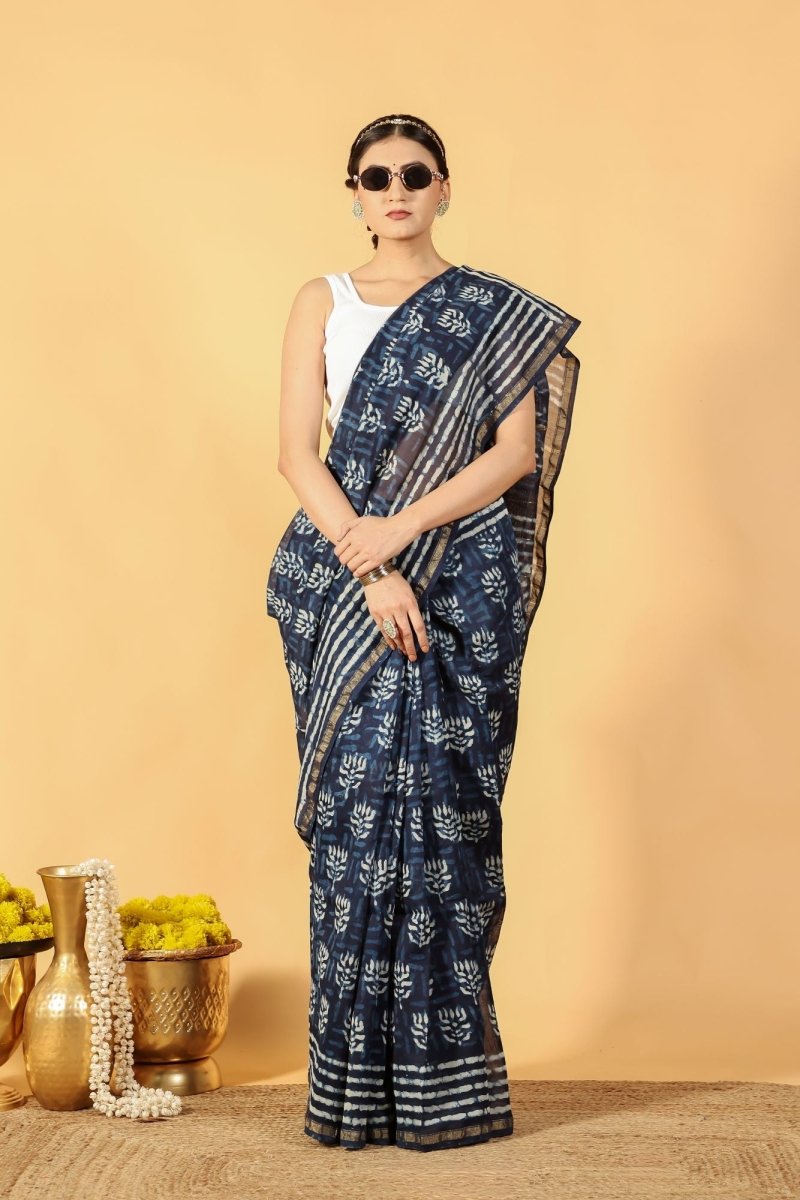 Indigo Lotus Tide Chanderi Saree
