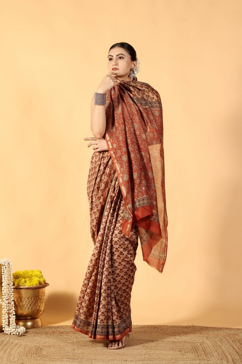 Bagru Brick Tale Chanderi Saree