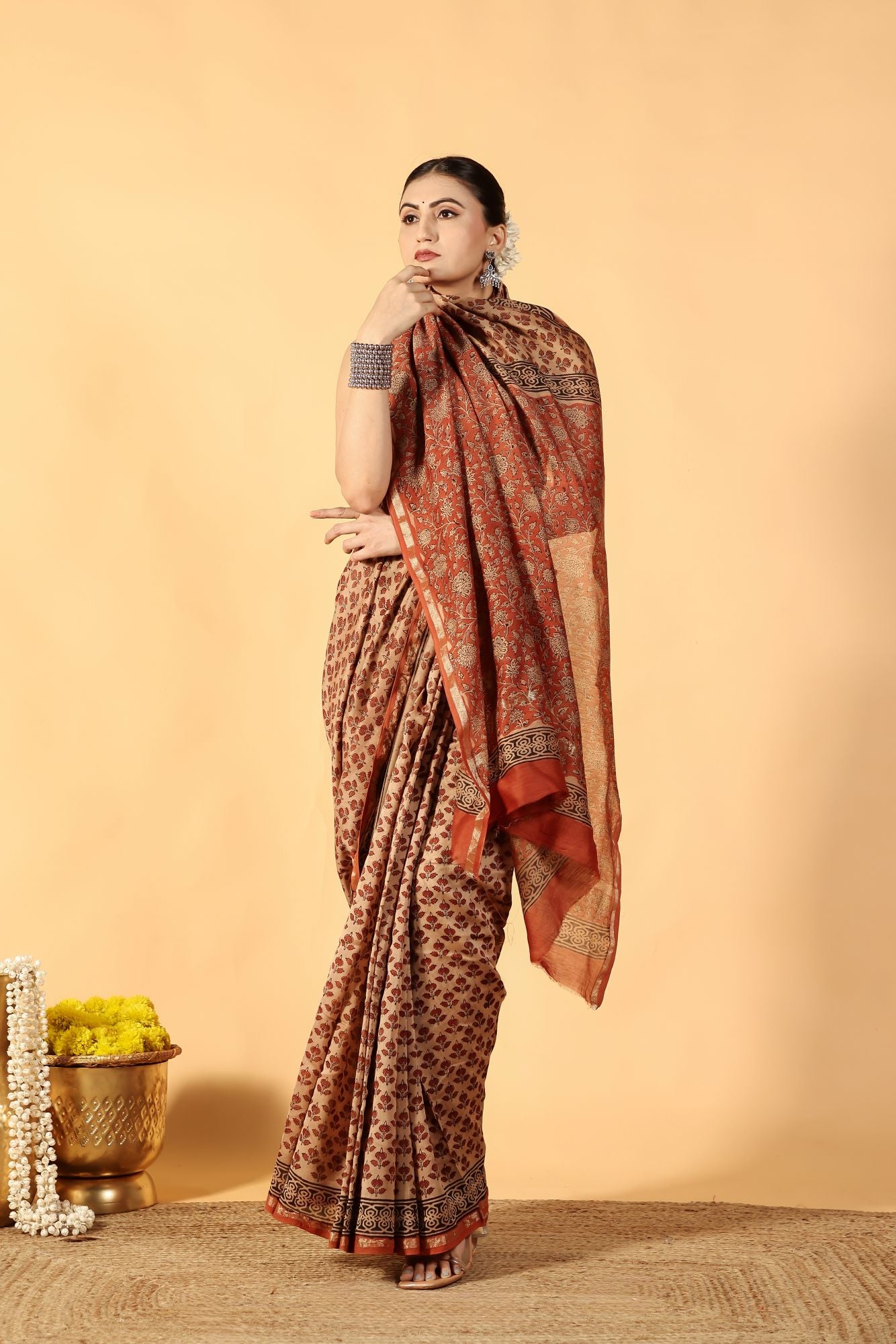 Bagru Brick Tale Chanderi Saree