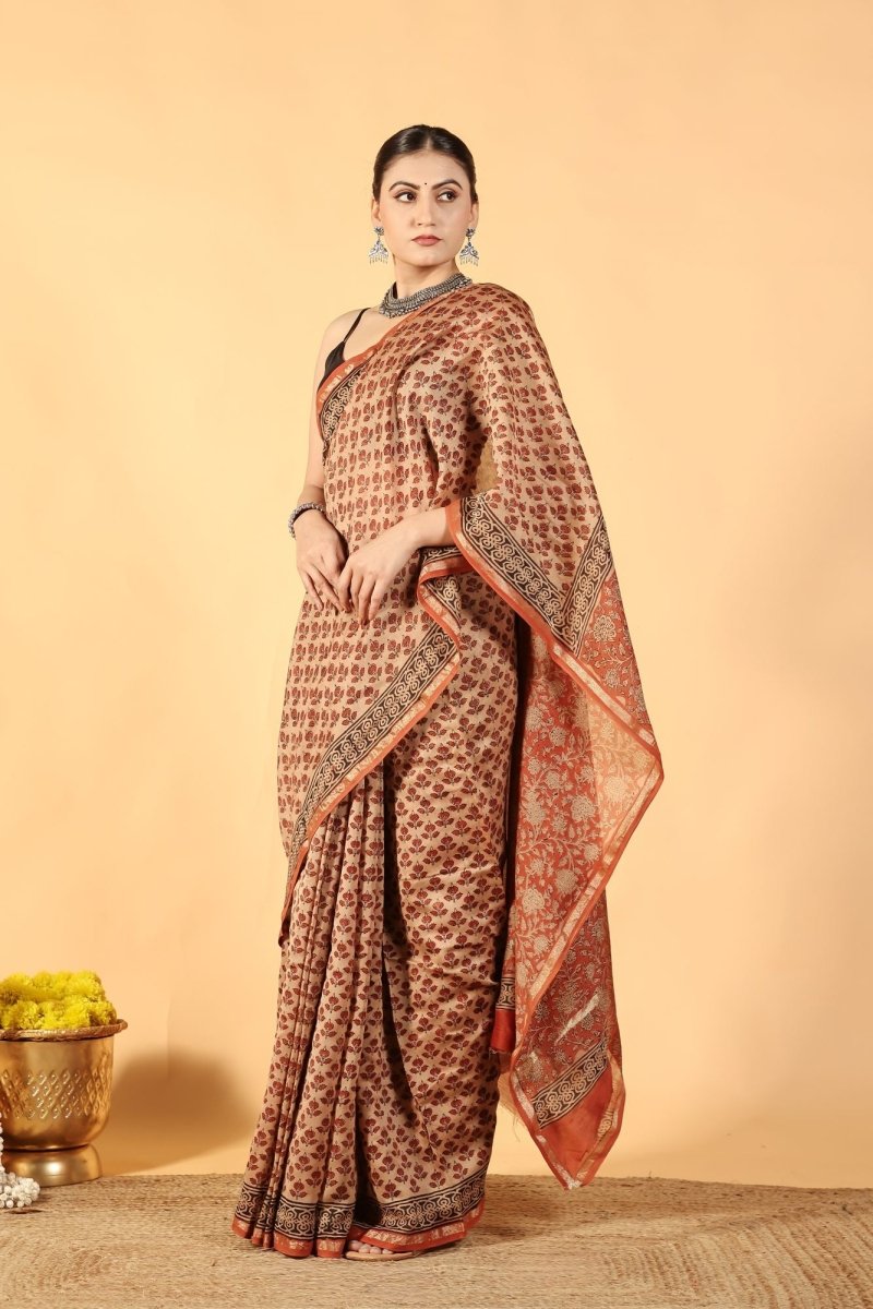 Bagru Brick Tale Chanderi Saree