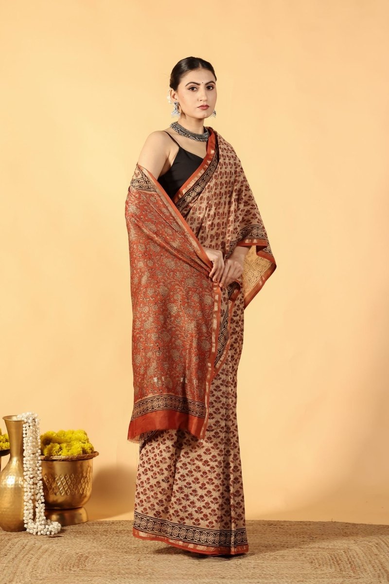 Bagru Brick Tale Chanderi Saree