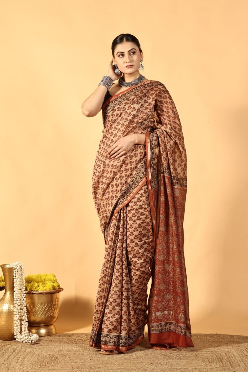 Bagru Brick Tale Chanderi Saree