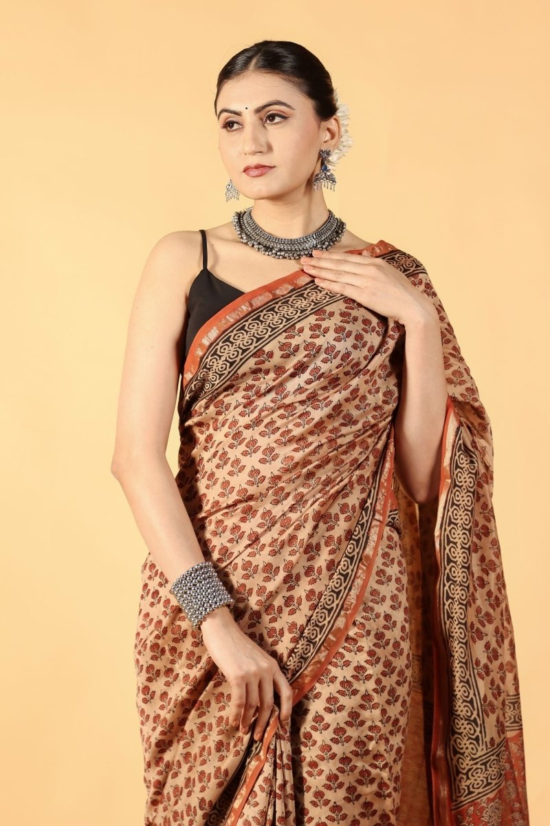 Bagru Brick Tale Chanderi Saree