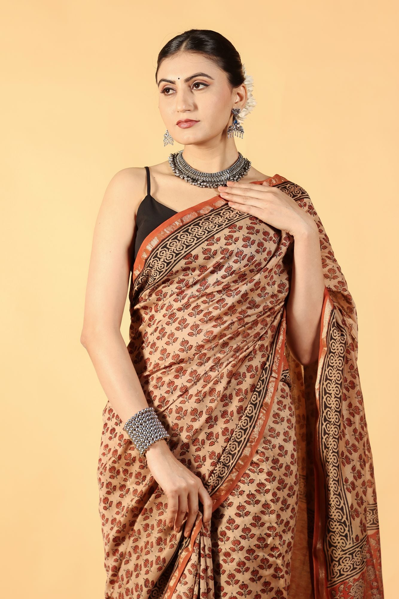Bagru Brick Tale Chanderi Saree
