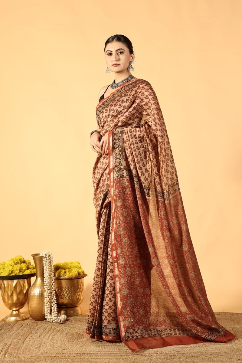 Bagru Brick Tale Chanderi Saree