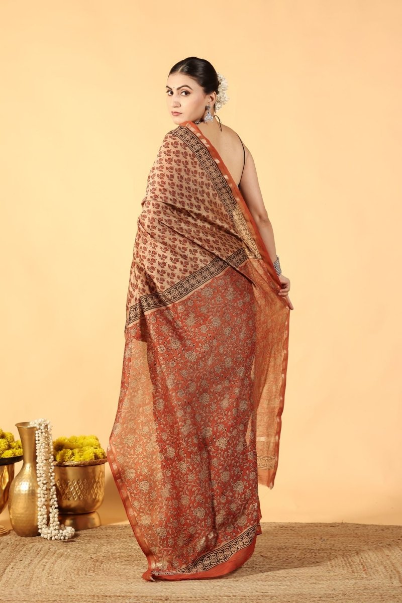 Bagru Brick Tale Chanderi Saree