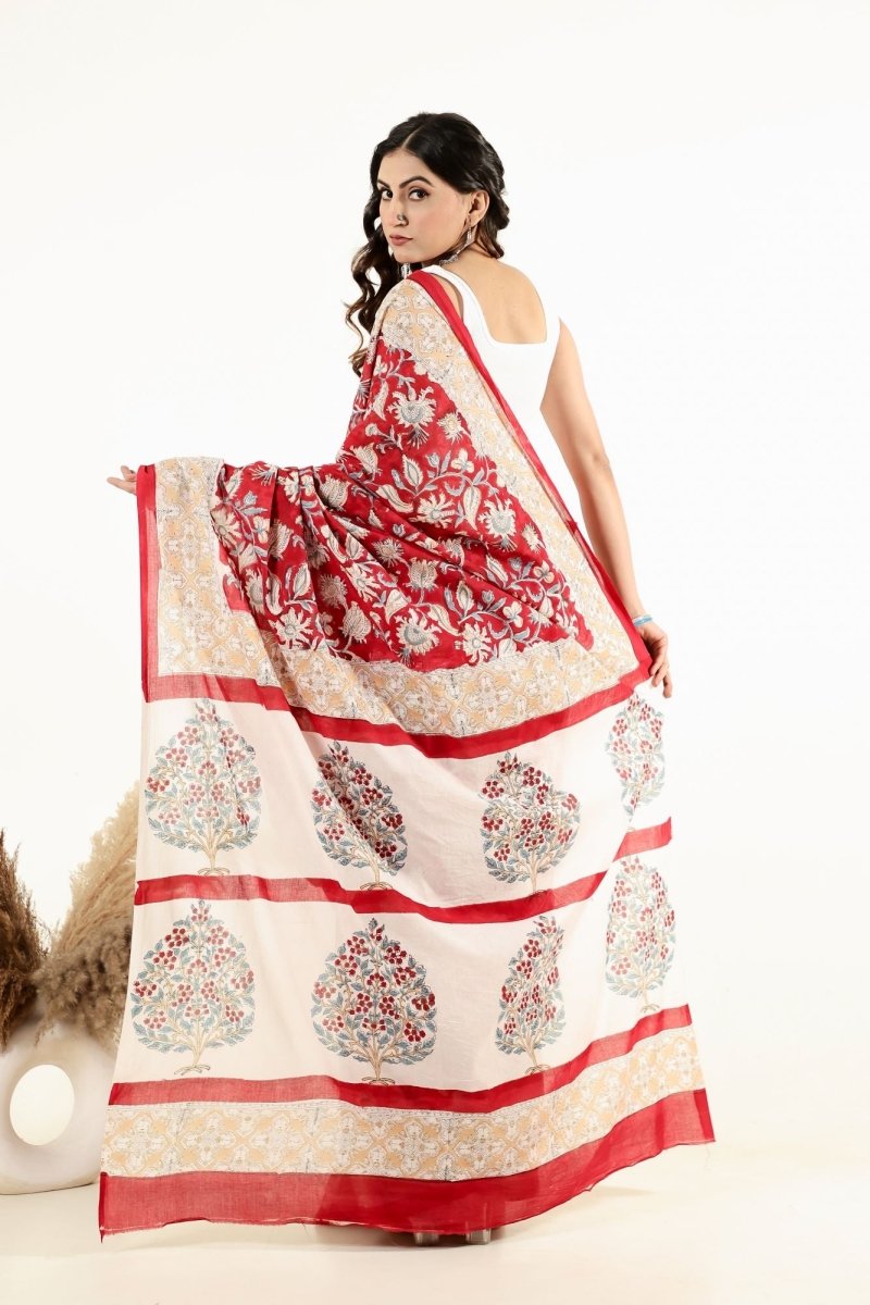 Artisan Crimson Floral Saree