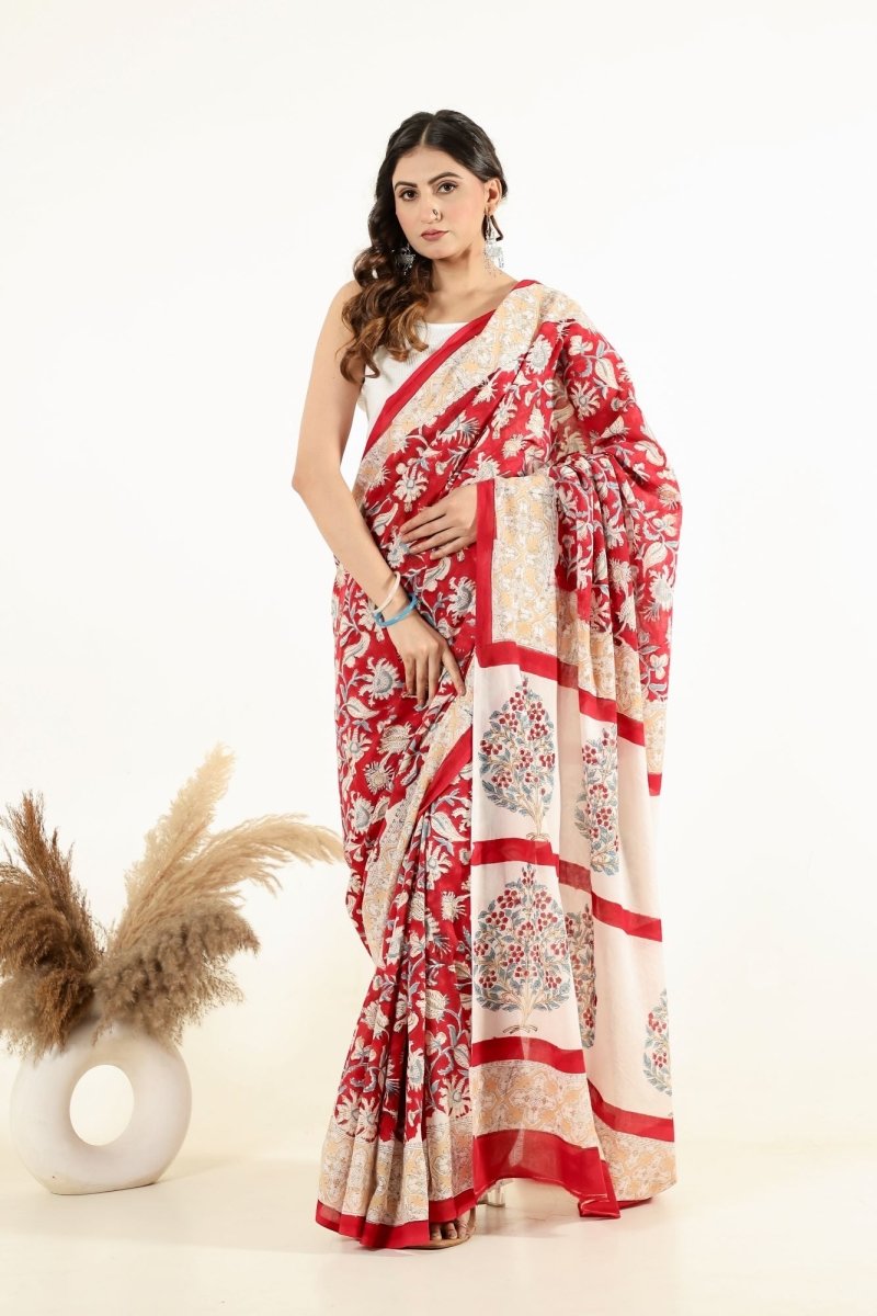 Artisan Crimson Floral Saree