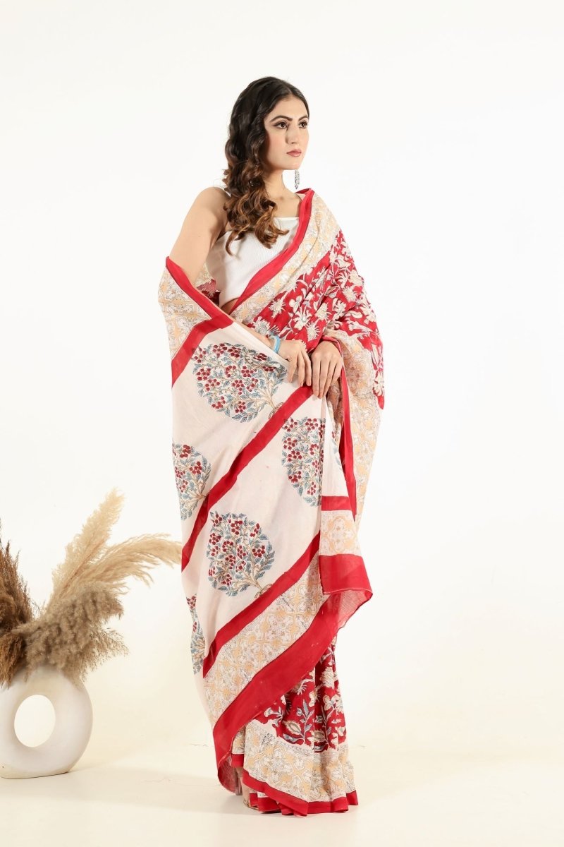 Artisan Crimson Floral Saree
