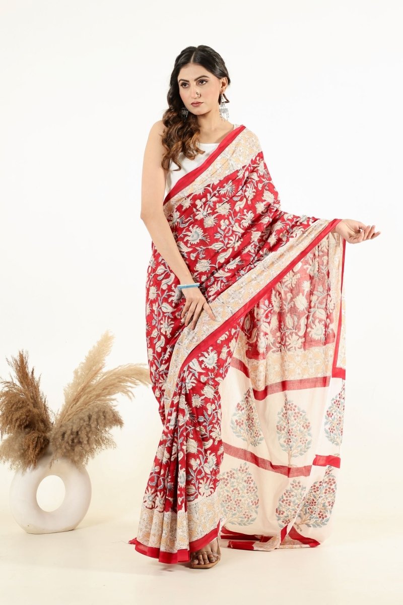 Artisan Crimson Floral Saree