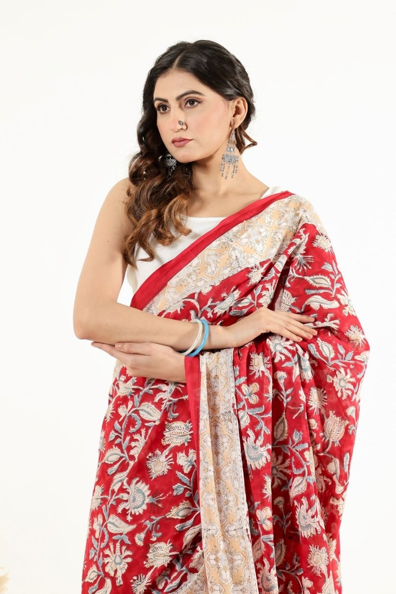 Artisan Crimson Floral Saree