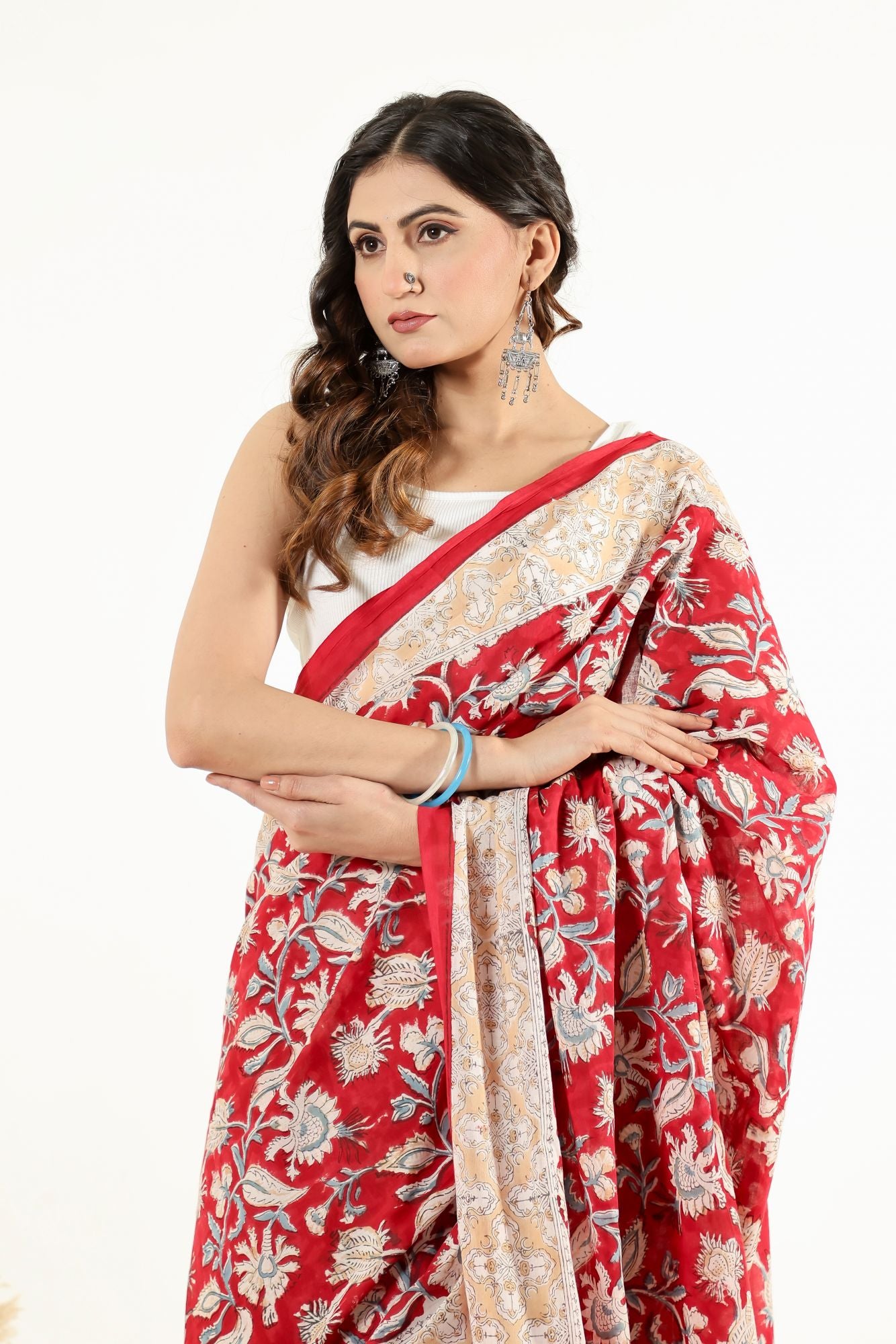 Artisan Crimson Floral Saree