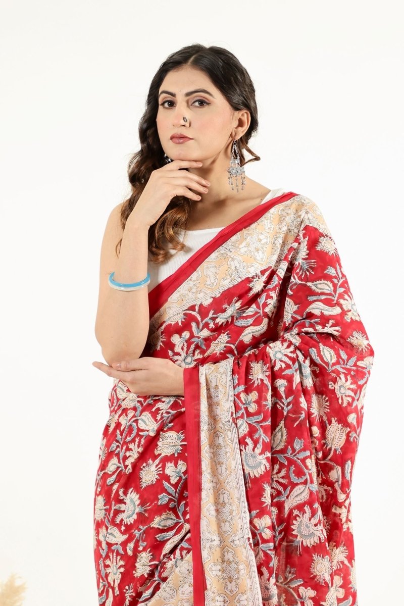Artisan Crimson Floral Saree