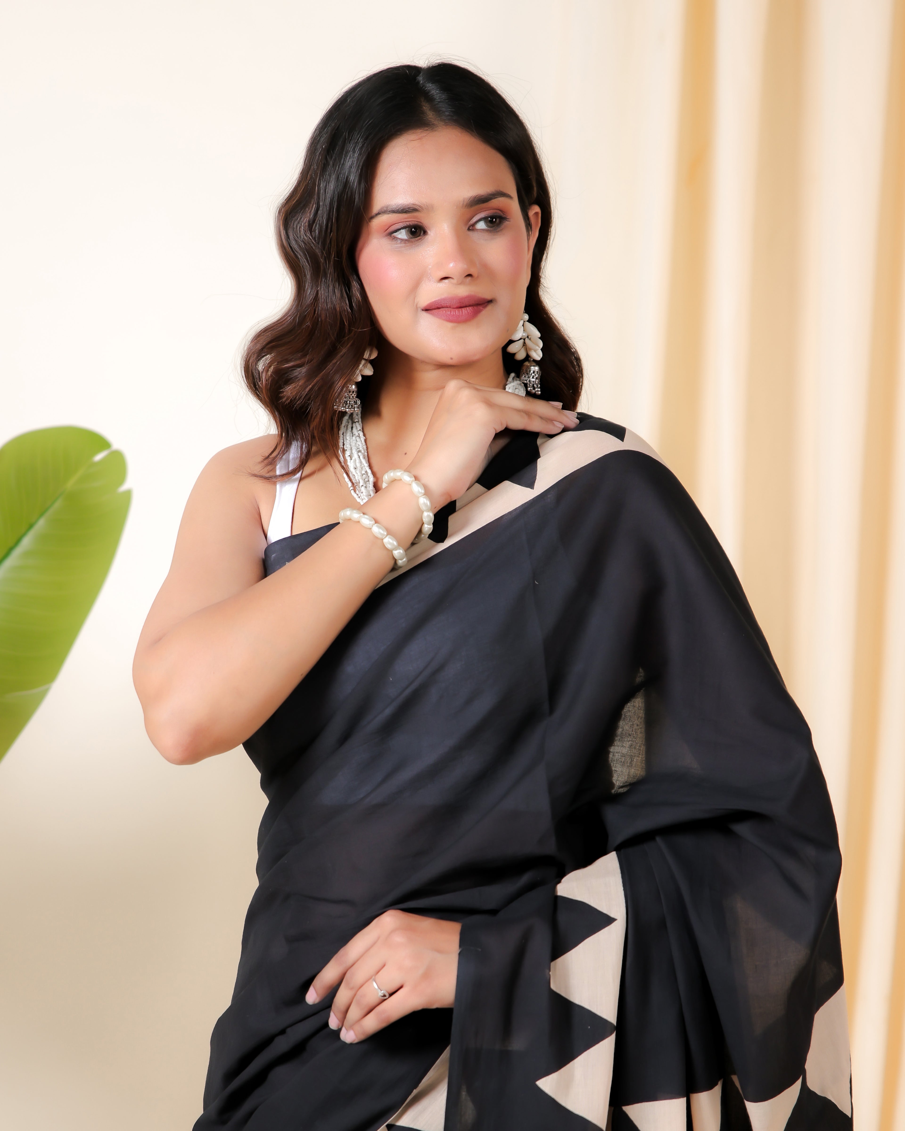 Azzure Black Blockprinted Mulmul Sarees