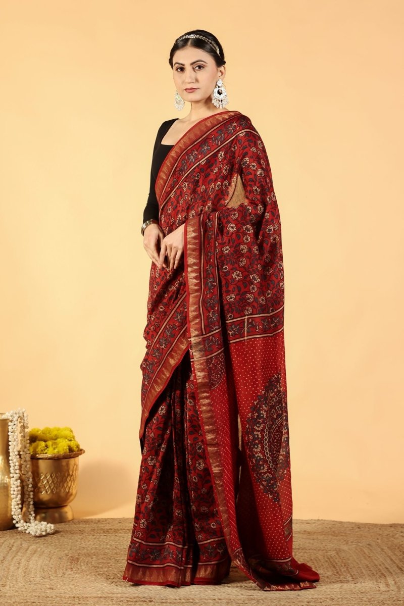 Terracotta Bloom Ajrakh Saree