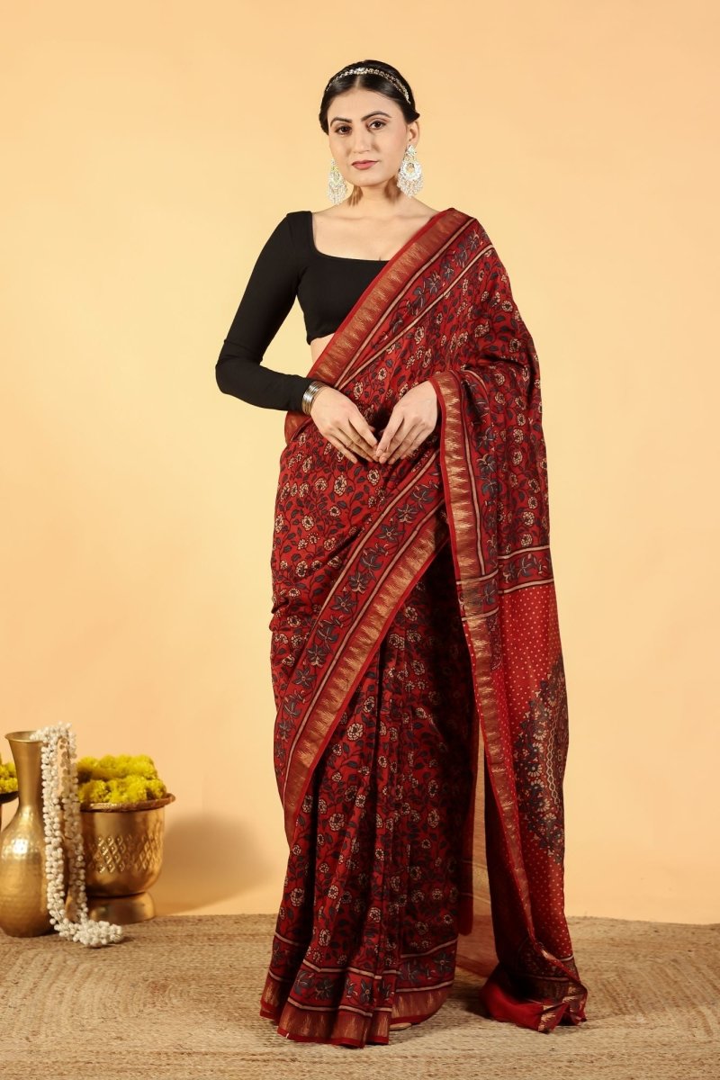 Terracotta Bloom Ajrakh Saree