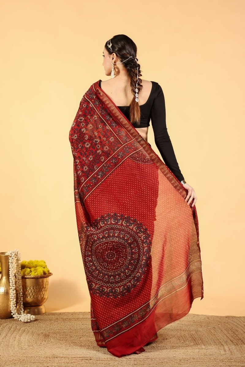 Terracotta Bloom Ajrakh Saree