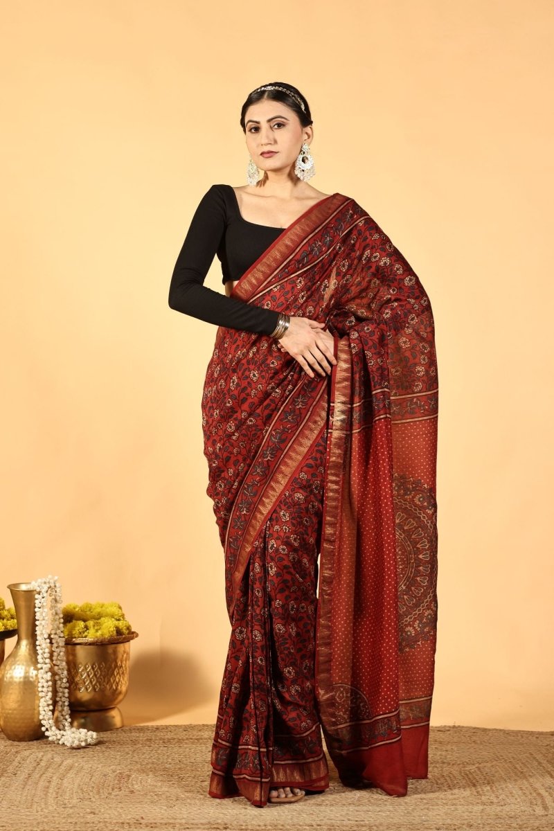 Terracotta Bloom Ajrakh Saree