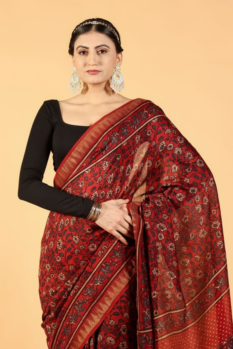 Terracotta Bloom Ajrakh Saree