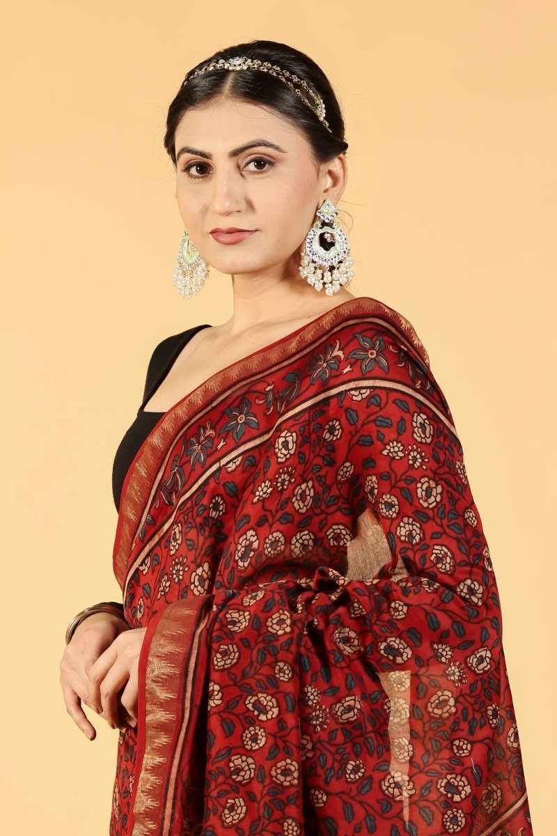 Terracotta Bloom Ajrakh Saree