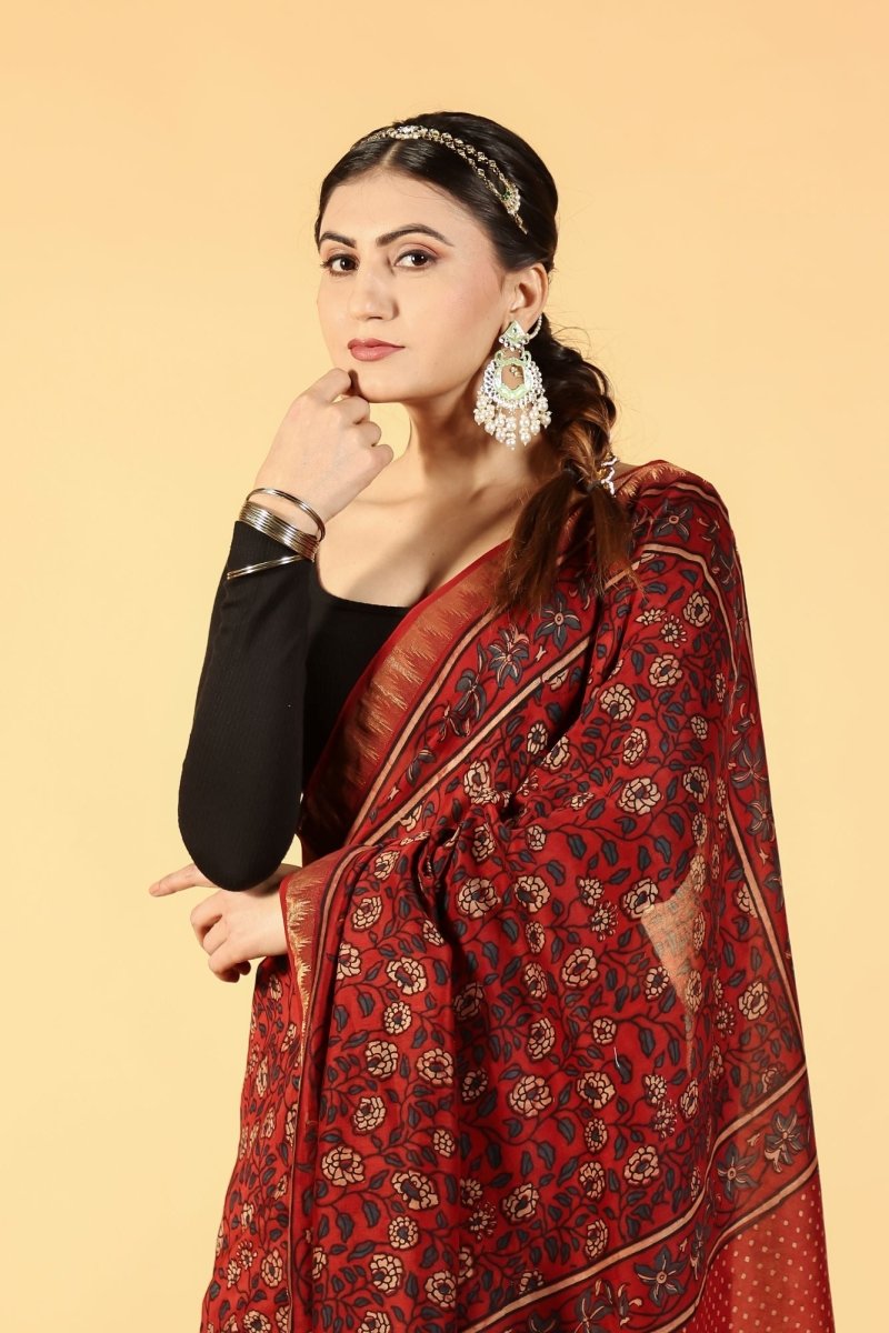 Terracotta Bloom Ajrakh Saree