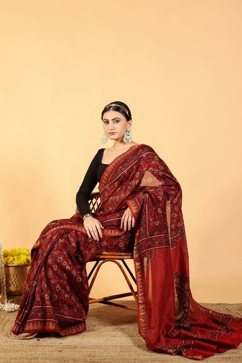 Terracotta Bloom Ajrakh Saree